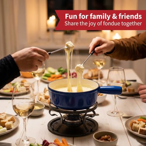 Artestia Blue Cast Iron Cheese Fondue Pot Set - 2.1 Qt 10-Piece