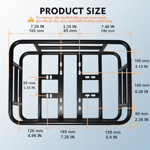 RAYMACE Rear Bike Basket with Cargo Net & Liner - 18.2x13x6 Inches