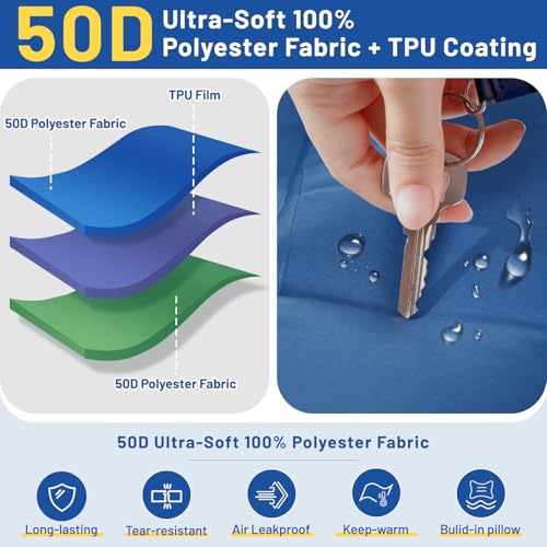 Extra Thick 6-Inch Camping Sleeping Pad with Built-In Pump - Blue & Gray