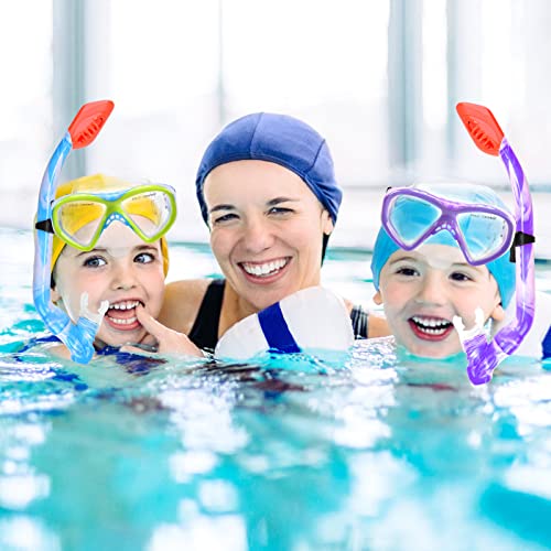Kids Snorkel Set with Tempered Glass Mask Dry Top Snorkeling Gear Blue - Ages 5-15