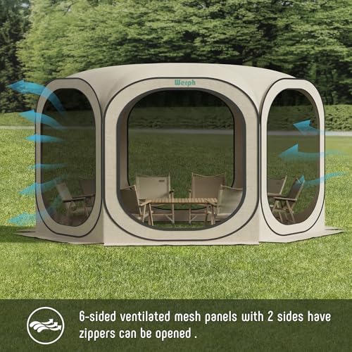 12x12 FT Pop Up Screen Tent - Mosquito Net Gazebo, UV Resistant, Beige