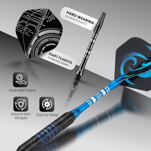 24g Steel Tip Darts Set with Aluminum Shafts & Sharpener - Professional Dart Kit for Adults