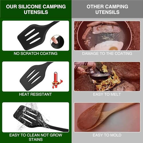 Camping Utensils Set - 30-Piece Silicone & Stainless Steel Kitchen Tools, Brown Pro Variation