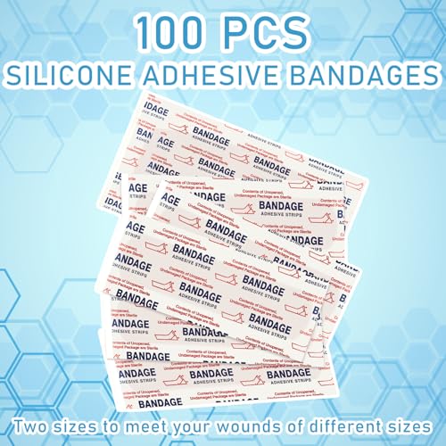 Silicone Bandages for Sensitive Skin - 100 Pcs, 2 Sizes, Painless & Reusable