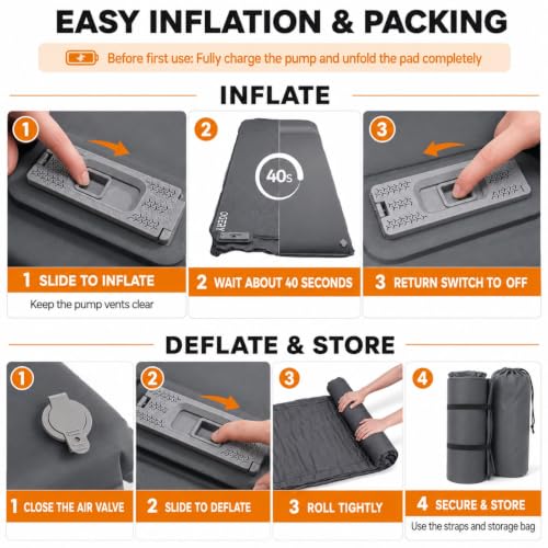 OGERY 3.15-Inch Memory Foam Sleeping Pad with Electric Pump - Dark Grey