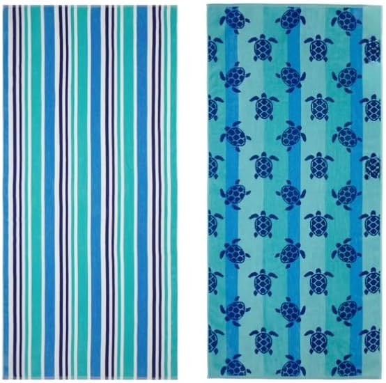 Stripe Cotton Beach Towels - Soft, Quick-Drying & Absorbent | 2-Pack in Teal