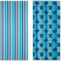 Stripe Cotton Beach Towels - Soft, Quick-Drying & Absorbent | 2-Pack in Teal
