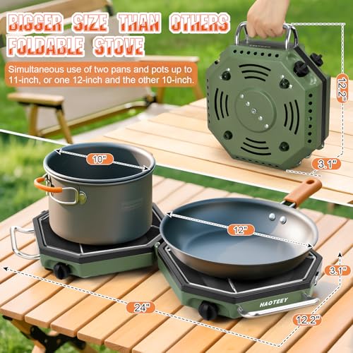 Portable 2-Burner Camping Stove with Windshield, 34000BTU Gas Burner, Foldable Outdoor Cooker