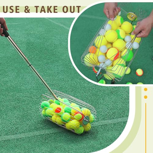 Portable Retractable Tennis Ball Retriever with Basket - Easy Ball Pickup