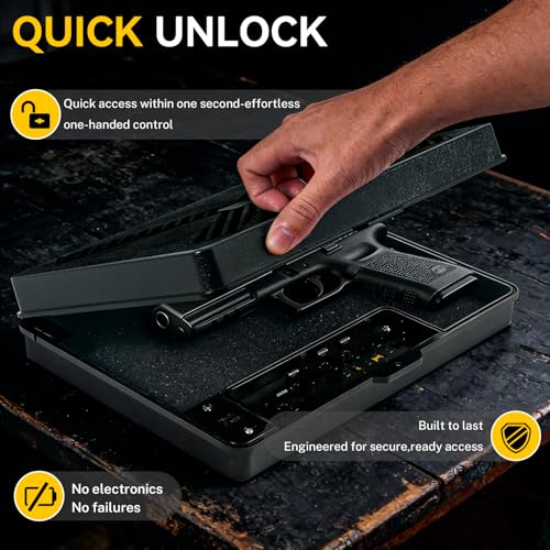 Black Mechanical Gun Safe with TSA Padlock for Handgun, Compact Nightstand & Travel Security