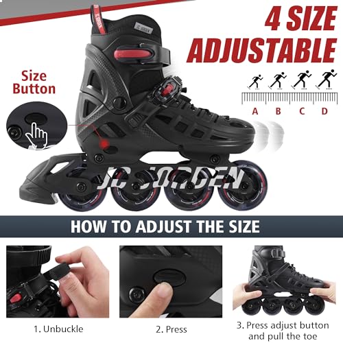 Kids & Adult Adjustable Inline Skates with Light-Up Wheels - XL Youth & Adult (8-11 US) Red JC Jorden