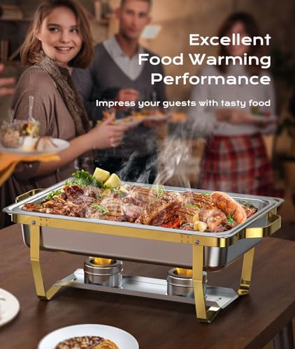 ZILODE 4 Pack Gold Chafing Dishes Buffet Food Warmers for Parties, 9QT