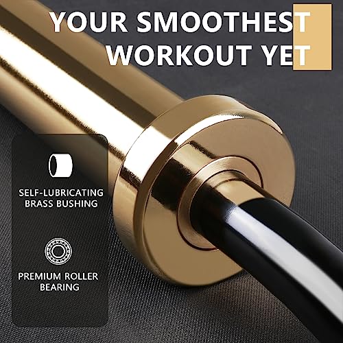 LIONSCOOL 2-Inch Golden & Black Titanium-Plated EZ Curl Bar, 28mm Olympic Barbell for Biceps & Triceps