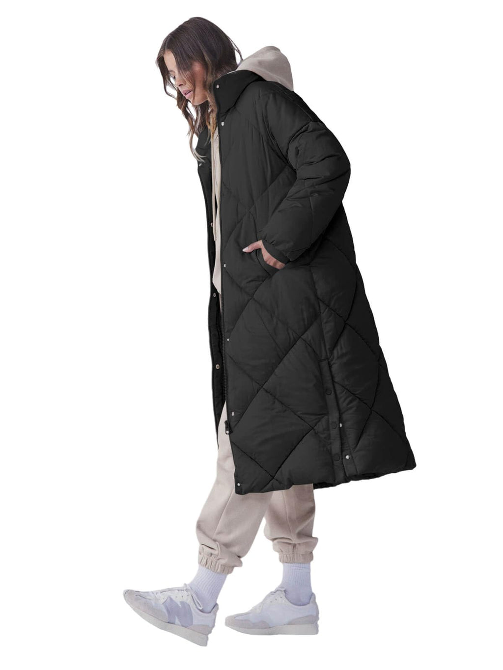 Tankaneo Women's Long Quilted Puffer Jacket Zip Up Baggy Down Winter Coats Outerwear with Pockets