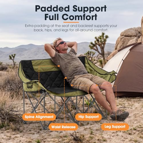 SAN HIMA Green Double Camping Chair 40.7-Inch Padded Folding Loveseat