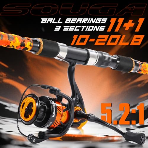 Sougayilang 10ft Orange Surf Fishing Rod Combo 3-Piece Medium/Heavy with 4000/5000 Reel