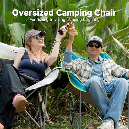 Oversized Camping Chair for Adults - Heavy Duty Folding Lounge Chair with Cup Holders & Storage - Black Variation