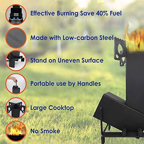 StarBlue Collapsible Rocket Stove with Free Carrying Bag - Portable Camping Wood Stove