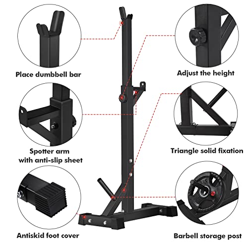 Red Adjustable Squat Rack Stand for Home Gym 550Lbs Capacity Barbell Storage