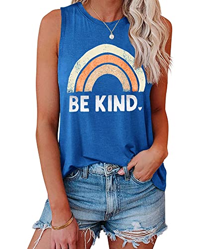 Large Women's Tank Top - Loose Fit Summer Cute Graphic Sleeveless Shirt - Blue