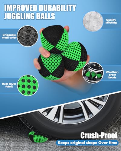 Black and Green Juggling Balls Set of 3 for Beginners & Pros - Durable Bean Bags