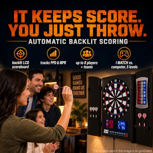 Electronic Dart Board with Cabinet, 13.5 Inch Soft Tip, 28 Games & Score Display