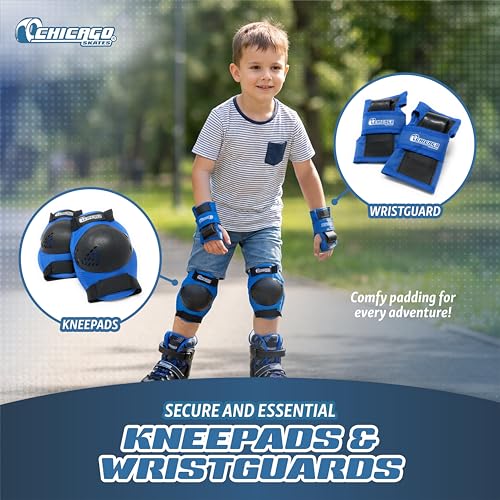 Kids Blue Inline Roller Skates with Protective Gear Set - Adjustable, Indoor & Outdoor