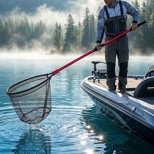 Heavy Duty Telescoping Fishing Landing Net 27in Wide Net for Saltwater & Boat Use