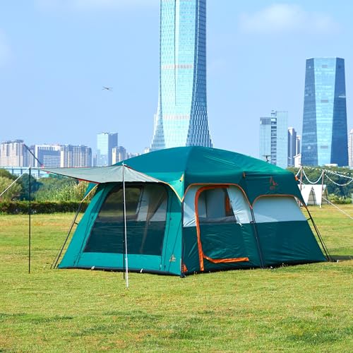 KTT Green New Large Family Tent 8-10-12-14 Person Waterproof 2 Rooms 3 Doors