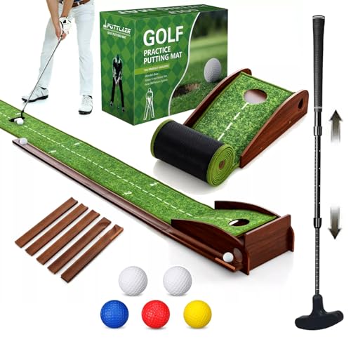 9 ft Indoor Golf Putting Mat with Putter & 5 Balls - Auto Ball Return, Velvet Surface