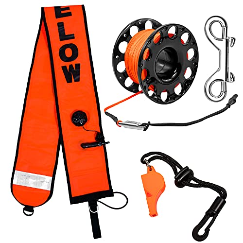 Black 5ft Surface Marker Buoy SMB with Reel, Whistle & Safety Clip for Diving