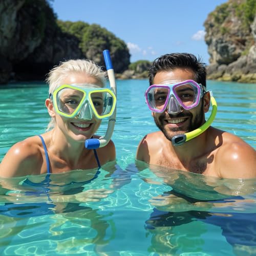 PercyEffie 2 Pack Adult Swim Goggles with Nose Cover - Lime Yellow & Pink