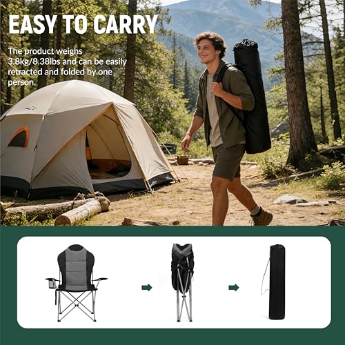 OUTSIDER High Back Camping Chair 2 Pack - Black-Gray, 400lb Capacity, Foldable Outdoor Chairs