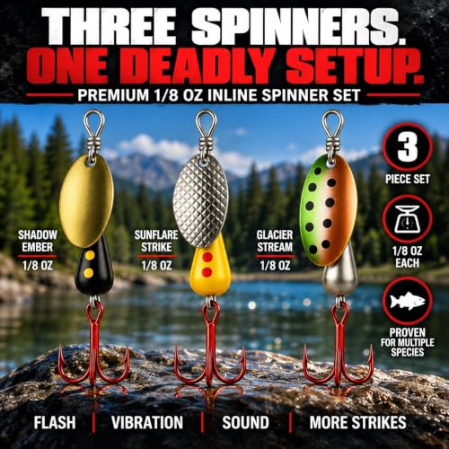 3-Pack Inline Fishing Spinners for Freshwater Trout, Salmon, Bass & More