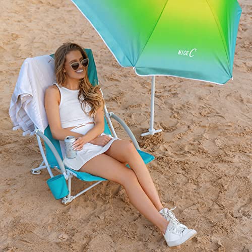 Nice C 2 Pack Blue Low Beach Chairs with Umbrella & Cooler Bag