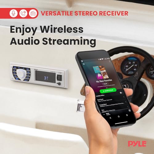 Pyle Marine Bluetooth Radio Receiver & Waterproof Boat Speaker Set - 12V Single DIN