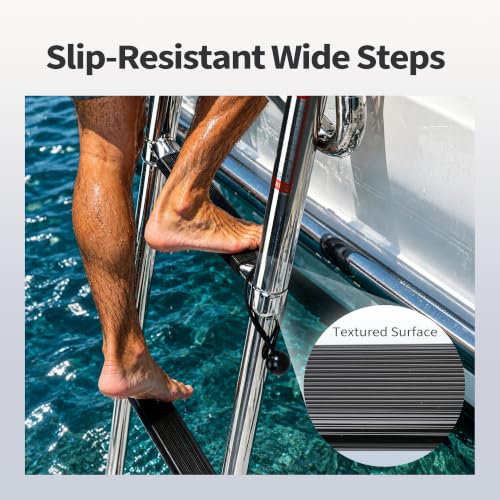 4 Step Pontoon Boat Ladder Stainless Steel Rear Entry Marine - Folding Telescoping Design