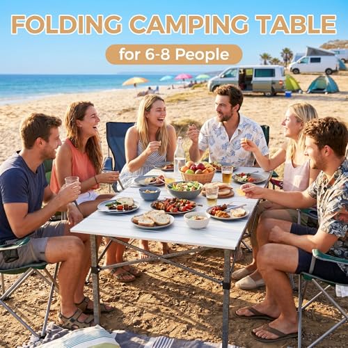 Large 53.5-Inch Silver Folding Camping Table - Heavy Duty, Waterproof & Lightweight
