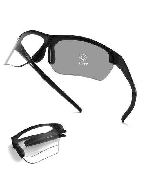 CNLO sports sunglasses lightweight TR90 frame women driving fishing foldable color changing sunglasses UV400 protection(Black Frame White To Gray)