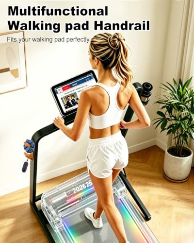 Walking Pad Handle Bar with Tablet Holder & Hooks, Heavy-Duty Fitness Accessory