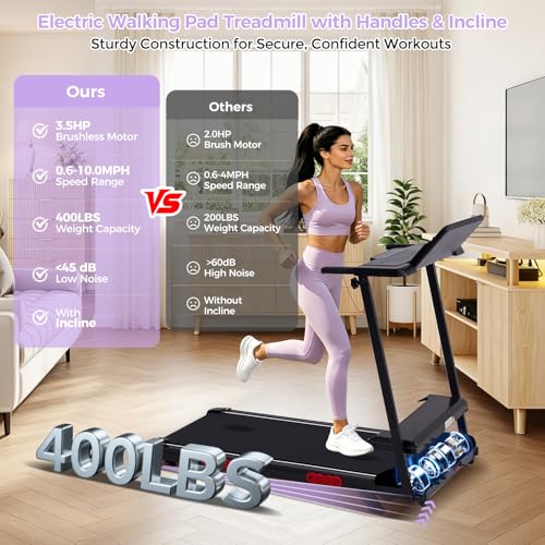 Compact Walking Pad Treadmill with Handle Bar & Incline for Home Exercise