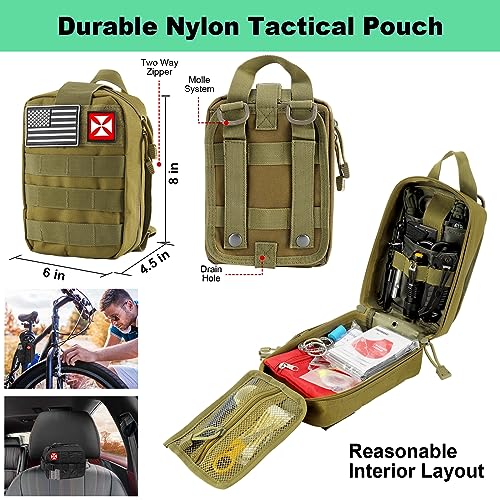 Green 256-in-1 Survival First Aid Kit with Molle Pouch for Camping Hiking Outdoor