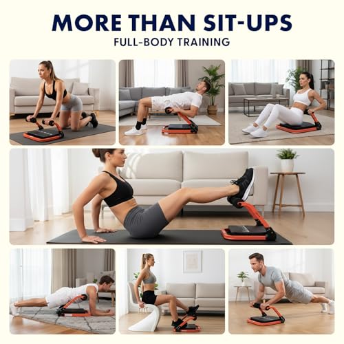 SQUATZ Red Ab Machine for Stomach & Full-Body Workout, Adjustable Resistance