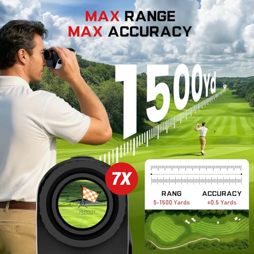 Golf Rangefinder with Slope On/Off 1500 Yards 7X Magnification - Perfect Golf Gift