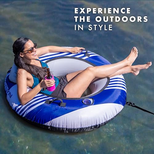 48 Inch River Tube with Canvas Cover - Heavy Duty Floating Lounge for Lakes & Pools