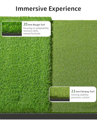 TOSOZE 72x48in Dual-Turf Golf Hitting Mat with Ball Tray & Alignment Guide, 21-50mm Thick Practice Mat for Driving & Chipping