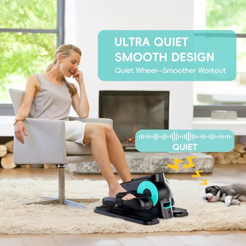 Morelax Cyan Under Desk Elliptical Machine with Resistance Band & Remote, 12 Speeds for Seniors