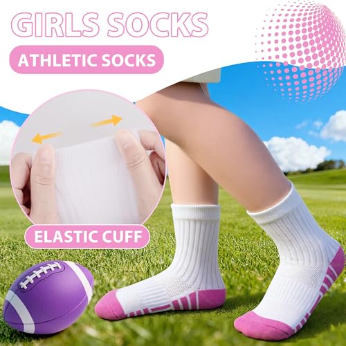 Girls Crew Socks 7-10 Years - Kids Athletic Socks for Girls 1-14 Years - White