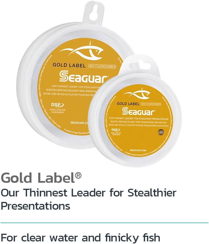 Seaguar Gold Label Fluorocarbon Fishing Leader Line - 100% Clear for Fresh & Saltwater | Multiple Sizes Available