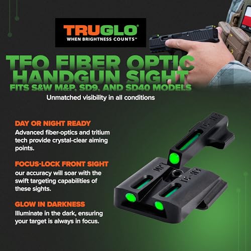 Green Rear Sight for Handgun - Tritium & Fiber-Optic Night Sight for Smith & Wesson M&P